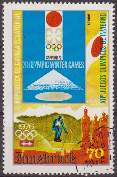 Guinea Ecuatorial 1975 Sello * Juegos Olimpicos 09 Invierno Cartel Sapporo 1972 70ek Guinée Equatoriale Preobliteré Matasello de favor Preobliterado 